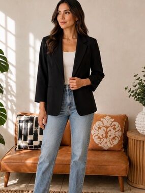 H&M Black Women's Blazer - Classic Notch Lapel Jacket